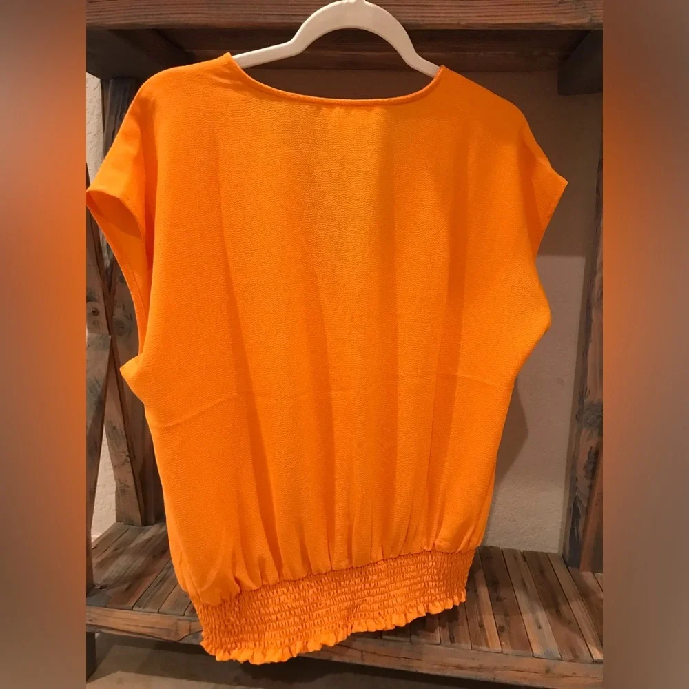 *Michael Kors* Shirt Bundle Orange Button-Down Blouse & Striped Shirt (Size L) - Picture 5 of 12